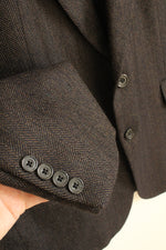 Oscar De L Renta Gray and Tan Herringbone Wool Suit Jacket Blazer | 44R