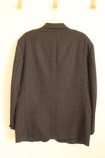 Oscar De L Renta Gray and Tan Herringbone Wool Suit Jacket Blazer | 44R