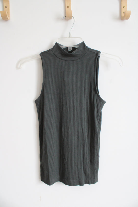 NEW LOFT Green Ribbed Mock Neck Tank Top | XXS Petite
