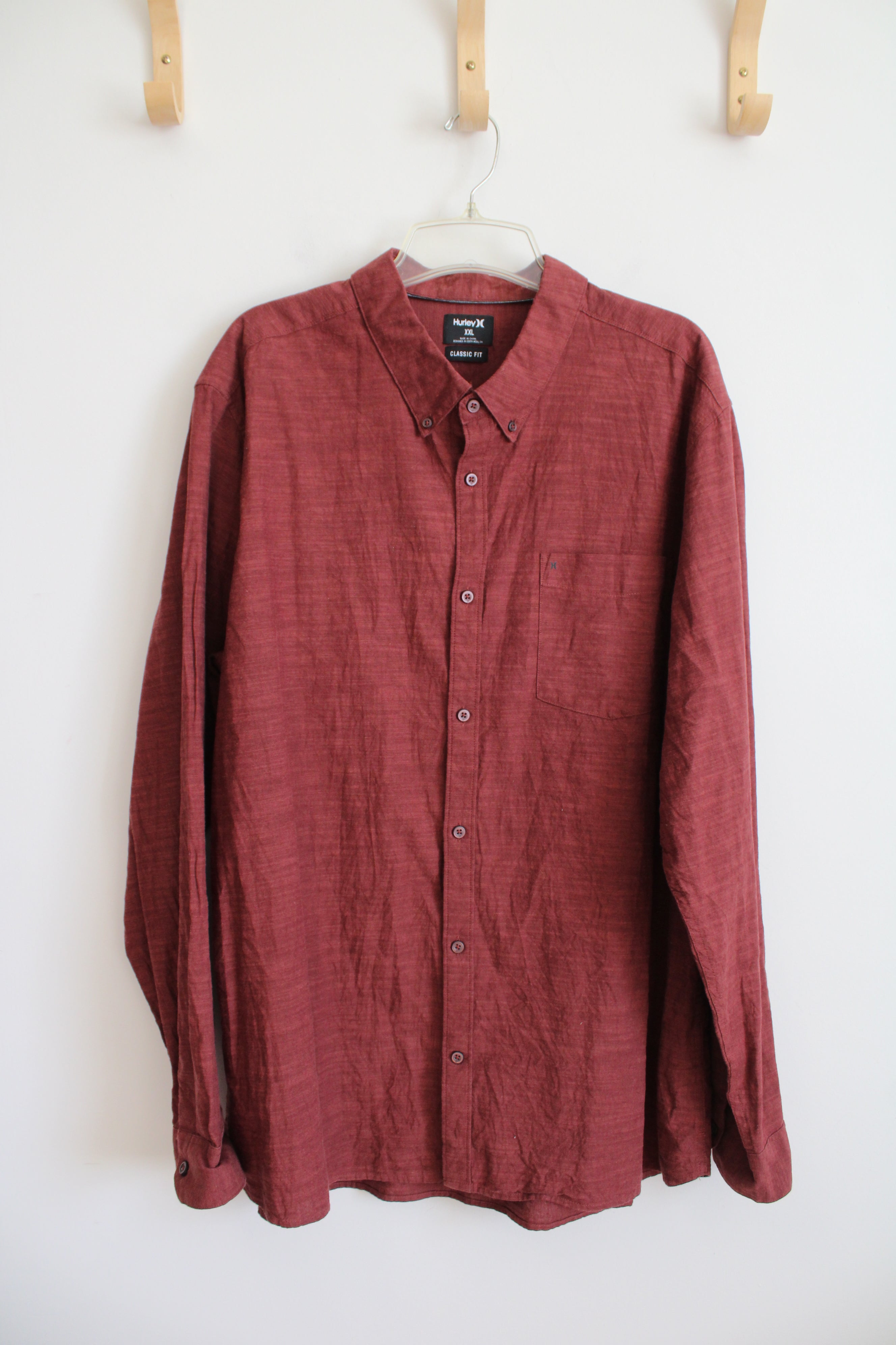 Hurley Classic Fit Brick Red Button Down Shirt | XXL