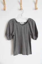 NEW LOFT Black & Gray Striped Bishop Sleeve Top | XXS Petite