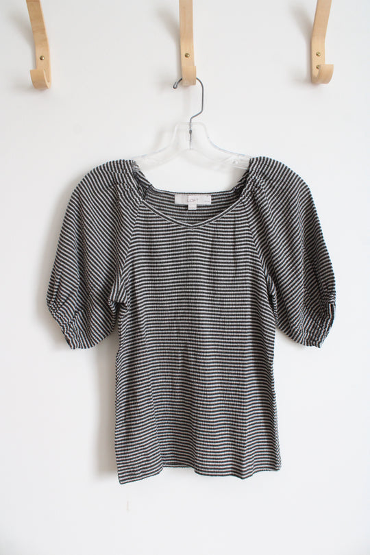 NEW LOFT Black & Gray Striped Bishop Sleeve Top | XXS Petite