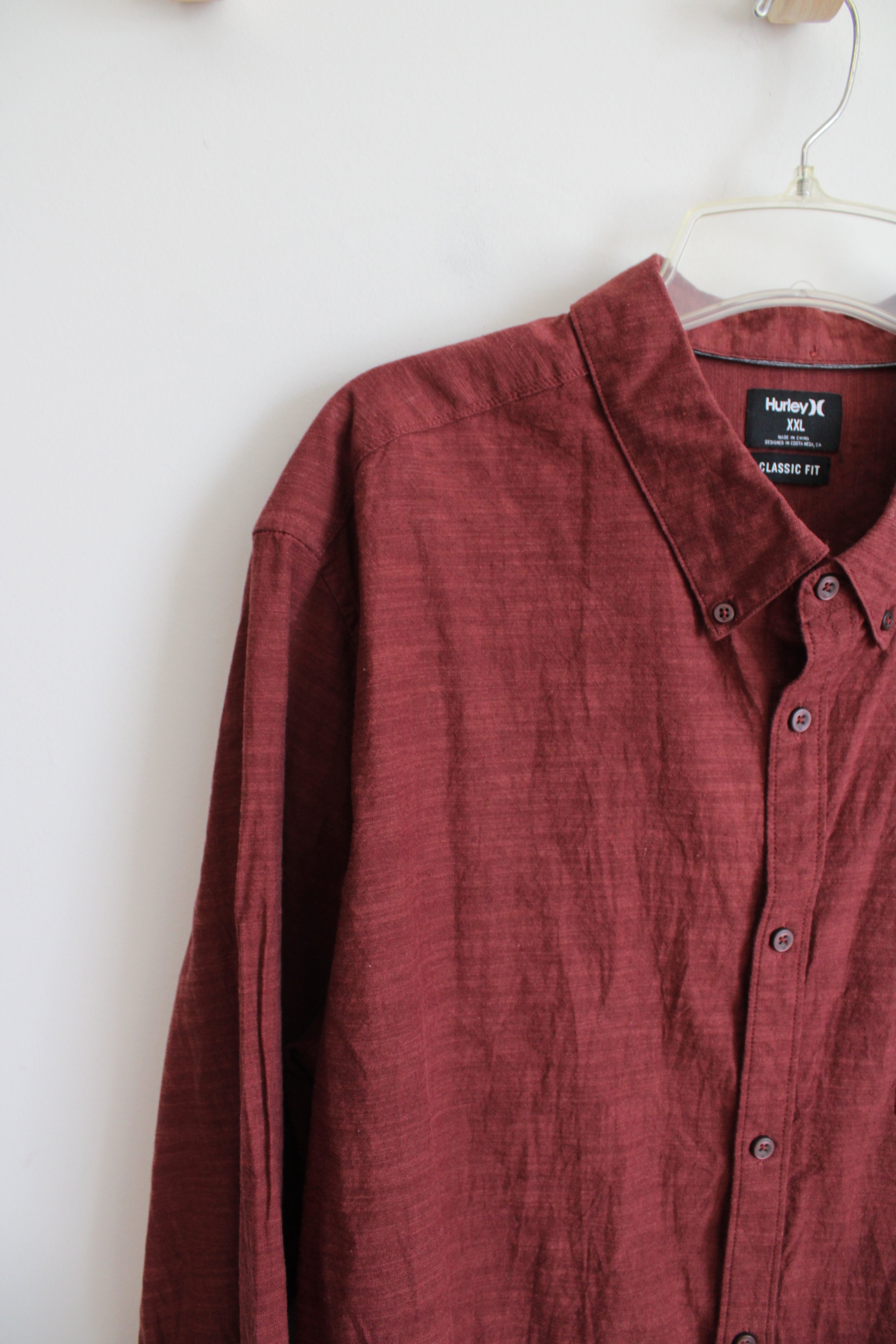 Hurley Classic Fit Brick Red Button Down Shirt | XXL