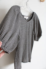 NEW LOFT Black & Gray Striped Bishop Sleeve Top | XXS Petite