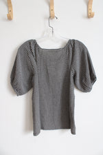 NEW LOFT Black & Gray Striped Bishop Sleeve Top | XXS Petite