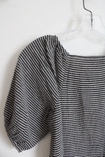 NEW LOFT Black & Gray Striped Bishop Sleeve Top | XXS Petite