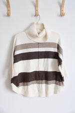 NEW LOFT Cream & Brown Striped Curved Hem Turtleneck Sweater | XXS Petite