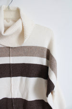 NEW LOFT Cream & Brown Striped Curved Hem Turtleneck Sweater | XXS Petite