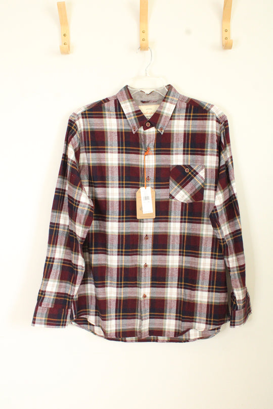 NEW Weatherproof Burgundy Yellow and Navy Plaid Button-down Shirt | XL