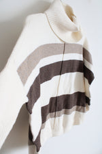 NEW LOFT Cream & Brown Striped Curved Hem Turtleneck Sweater | XXS Petite