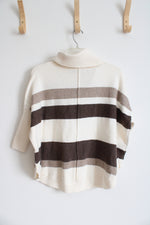 NEW LOFT Cream & Brown Striped Curved Hem Turtleneck Sweater | XXS Petite