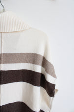 NEW LOFT Cream & Brown Striped Curved Hem Turtleneck Sweater | XXS Petite