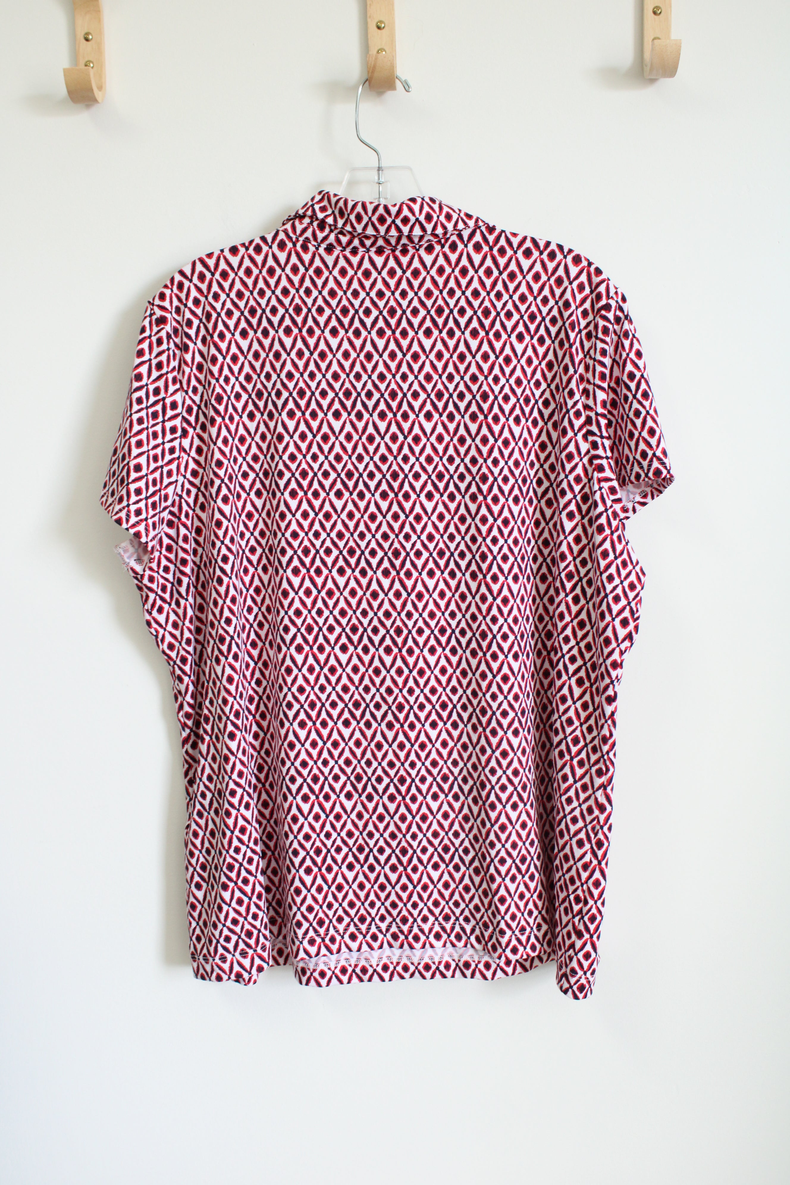 Weekends By Chico's Red Black Patterned Polo Shirt | 3 (XL/16)