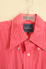 Faconnable Pink and White Striped Cotton Short Sleeve Button-down Shirt | S