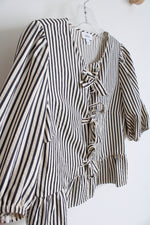 NEW Cece Blue & Cream Striped Tied Bow Front Peplum Top | M