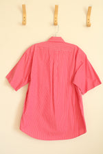 Faconnable Pink and White Striped Cotton Short Sleeve Button-down Shirt | S