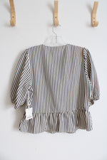 NEW Cece Blue & Cream Striped Tied Bow Front Peplum Top | M