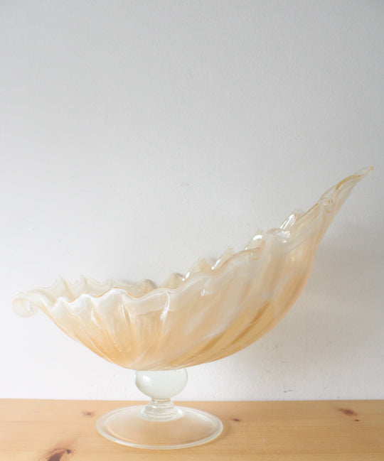 Vintage Large Murano Glass Nautical Shell Shaped Footed Centerpiece