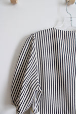 NEW Cece Blue & Cream Striped Tied Bow Front Peplum Top | M