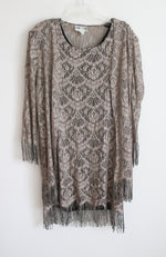Vintage SL Fashion Metallic Gold & Black Lace Fringe 2-Piece Dress Set | 18