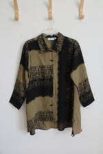 Habitat Olive Green & Black Patterned Button Down Top | XS