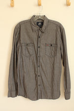 Authentic Icon Gray Cotton Chambray American Flag LS Button-down Shirt | M