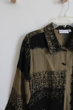 Habitat Olive Green & Black Patterned Button Down Top | XS