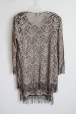 Vintage SL Fashion Metallic Gold & Black Lace Fringe 2-Piece Dress Set | 18