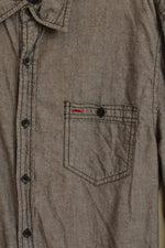 Authentic Icon Gray Cotton Chambray American Flag LS Button-down Shirt | M