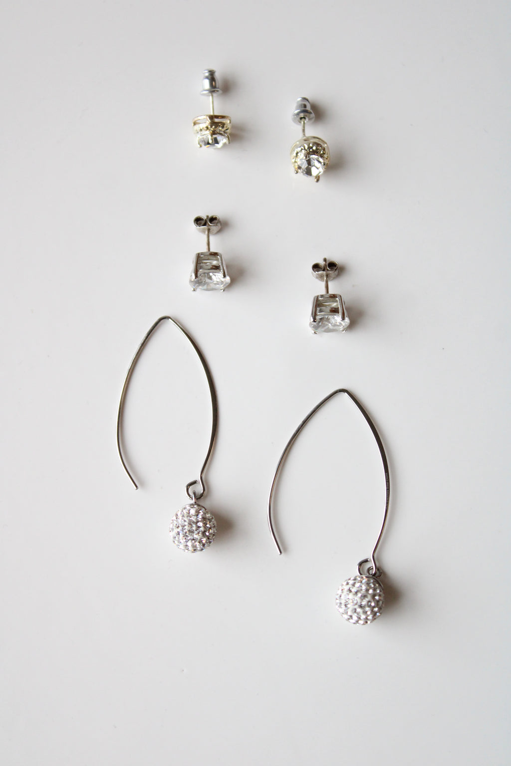 Silver Crystal Clear Rhinestone Earring Set