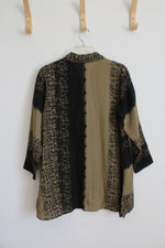 Habitat Olive Green & Black Patterned Button Down Top | XS