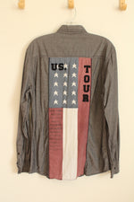 Authentic Icon Gray Cotton Chambray American Flag LS Button-down Shirt | M