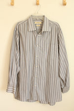 Jay & Leonard Gray White and Blue Striped LS Button-down Shirt | XXL
