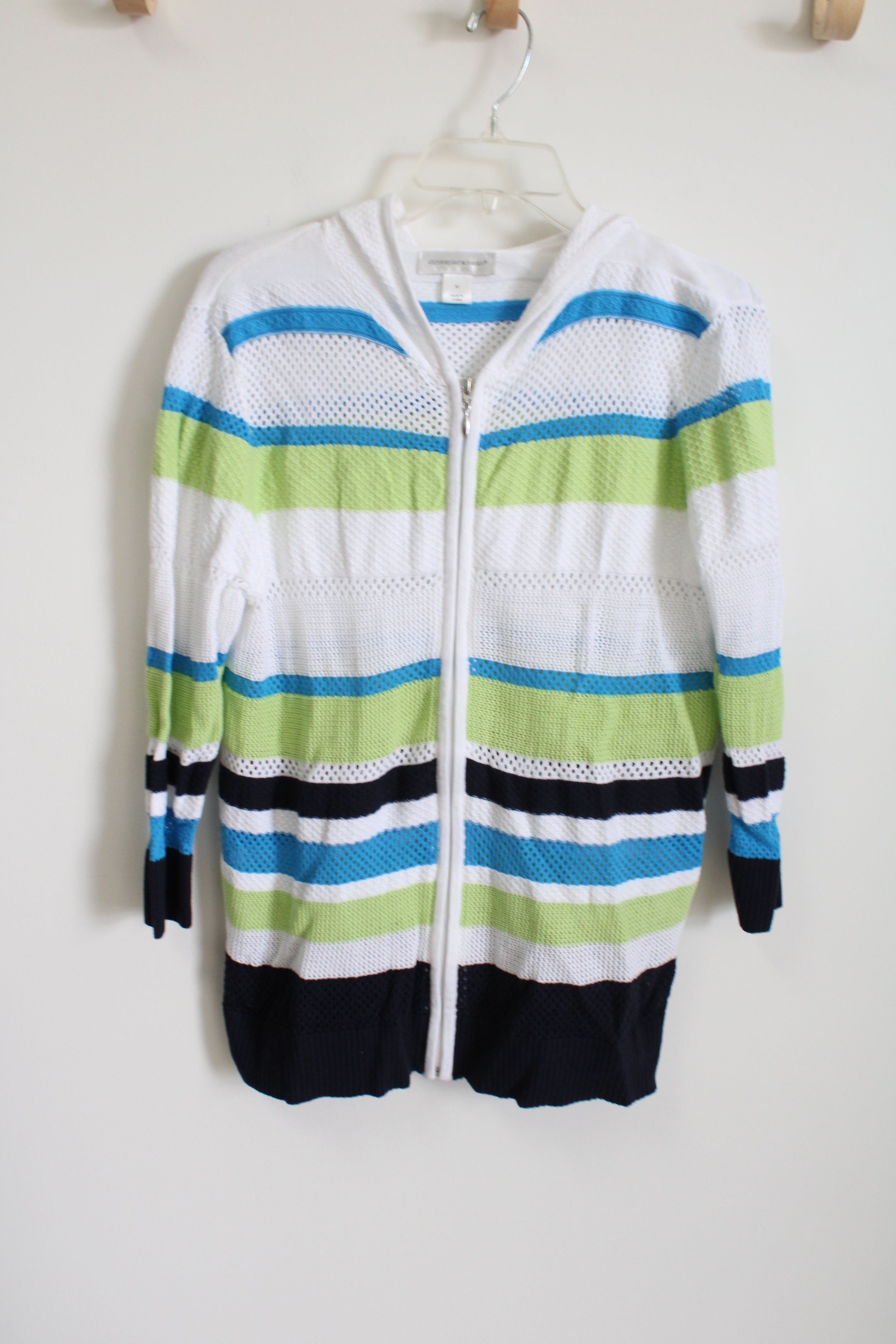 Christopher Banks White Blue Green Lightweight Knit Zip Up