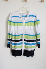 Christopher & Banks White Blue Green Lightweight Knit Zip Up Sweater | M
