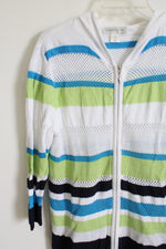 Christopher & Banks White Blue Green Lightweight Knit Zip Up Sweater | M
