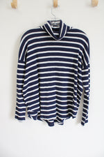 Aerie Navy Blue White Striped Mock Neck Shirt | S