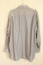 Jay & Leonard Gray White and Blue Striped LS Button-down Shirt | XXL