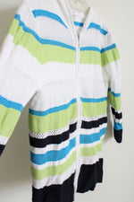 Christopher & Banks White Blue Green Lightweight Knit Zip Up Sweater | M