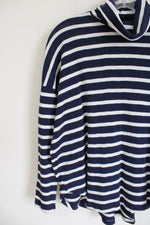 Aerie Navy Blue White Striped Mock Neck Shirt | S