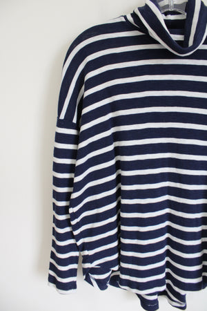 Aerie Navy Blue White Striped Mock Neck Shirt | S