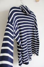 Aerie Navy Blue White Striped Mock Neck Shirt | S