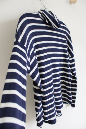 Aerie Navy Blue White Striped Mock Neck Shirt | S
