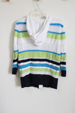 Christopher & Banks White Blue Green Lightweight Knit Zip Up Sweater | M