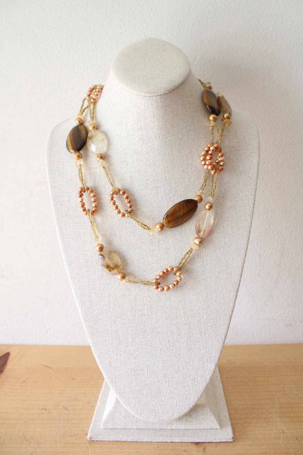 Vintage Gold & Amber Beaded Chunky Necklace