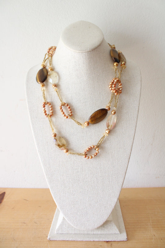 Vintage Gold & Amber Beaded Chunky Necklace