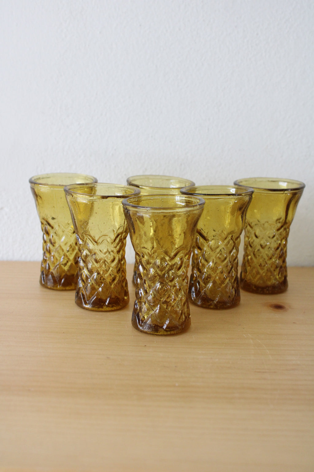 Vintage Amber Glass Shot Glasses | Set Of 6