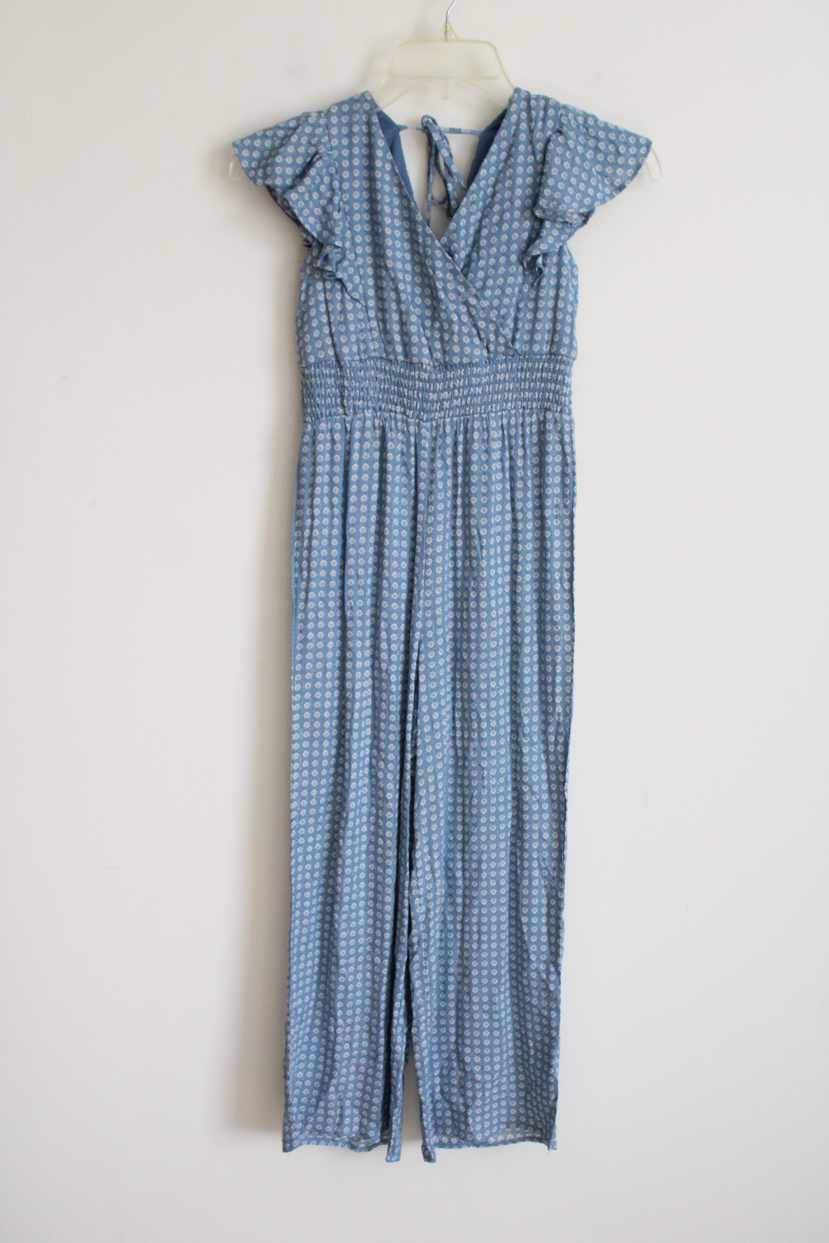 NEW Poppies & Roses Blue Patterned Ruffle Sleeve Jumpsuit | S