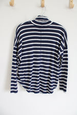 Aerie Navy Blue White Striped Mock Neck Shirt | S