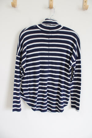 Aerie Navy Blue White Striped Mock Neck Shirt | S